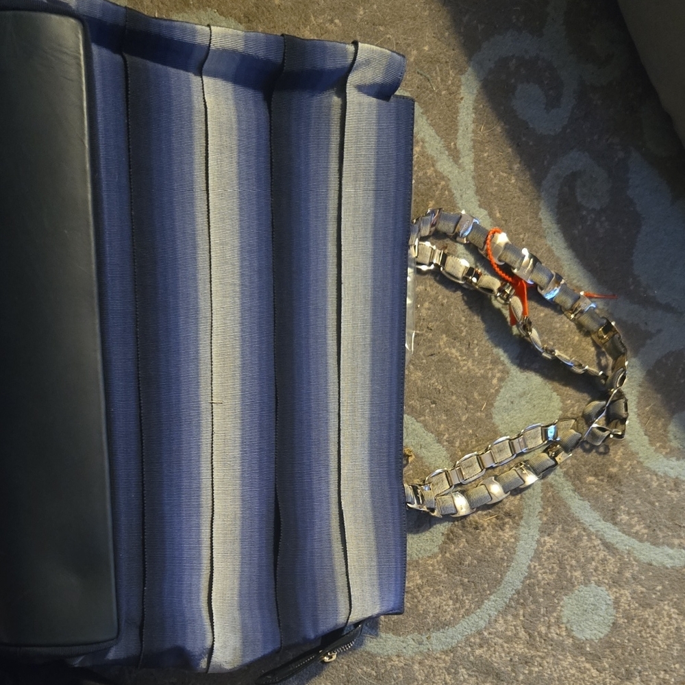 Salvatore Ferragamo Striped Blue Shoulder Bag